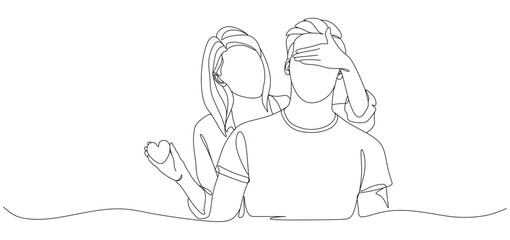 One Line Drawing of Couple Surprise with Heart