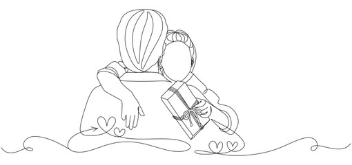 vector design of a father carrying a daughter carrying a gift