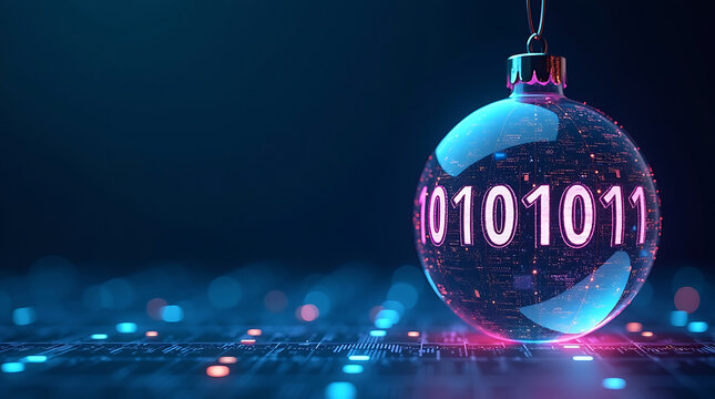 Tech christmas ornament with binary code for technology holiday season - Powered by Adobe