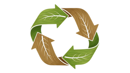 Recycle symbol with leaf texture in green and brown isolated on transparent background