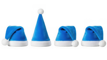 Festive blue santa and elf hats with white pom-poms holiday cheer