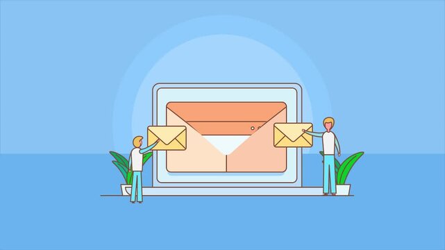 Digital communication flow, person send email and recipient replies and newsletter delivered inbox.