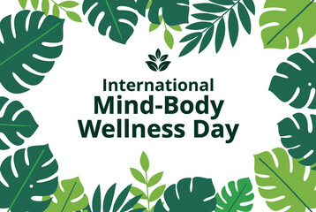 Obraz premium Mind body wellness day green leaves frame vector 