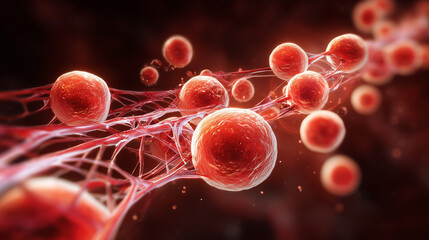 Close-Up Of Red Blood Cells Flowing Through A Vein In A Dynamic Biology Scene