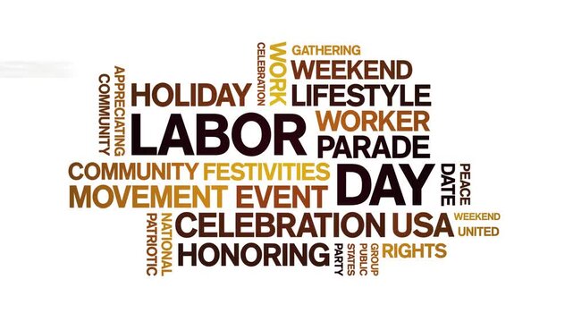 Labor Day animated word cloud-text design animation tag kinetic typography seamless loop.