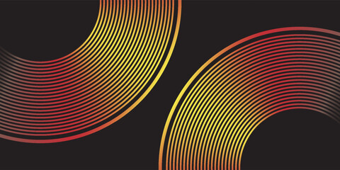 Dark geometric abstract background with overlapping circular lines in space. Modern graphic design element.