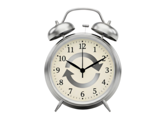 Silver alarm clock with cycle arrows isolated on transparent background