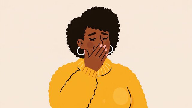 Animated African American Woman with Afro Hair and Closed Eyes Smiling Gently
