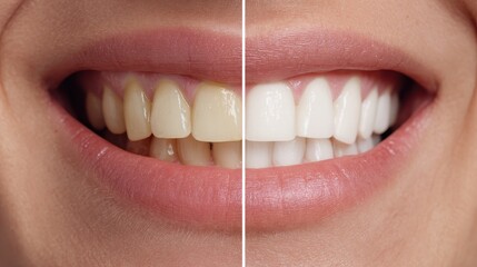 Before and after teeth whitening results showing significant improvement in smile brightness and overall appearance