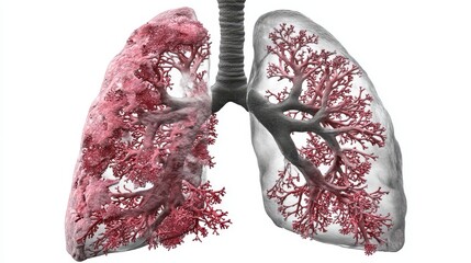 Pulmonary tuberculosis causing lung infiltrate from Mycobacterium in human respiratory system visualization