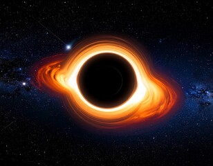 Spectacular depiction of a black hole with glowing accretion disk in space