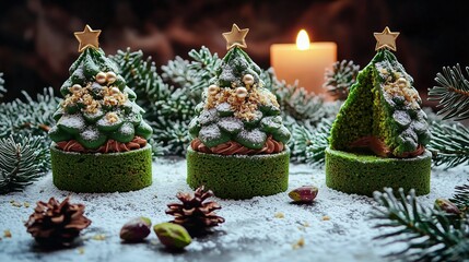 Christmas Matcha Christmas Tree Dessert, HD Food Commercial Material, Healing Christmas Ins Style, Suitable for Food E-commerce Detail Pages, Social Media Food Content Creation