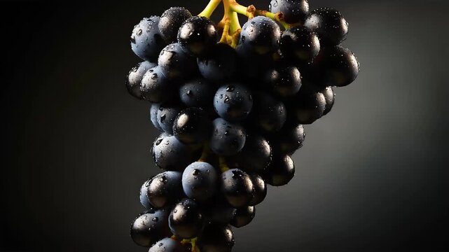 Close-up of fresh black grapes with water droplets