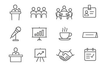 Event icon speaker roundtable business tag badge vector icons conference registration podium