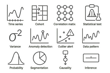 Outlier analytics time cohort statistical vector box analysis graph icons symbol advanced