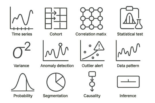 Outlier analytics time cohort statistical vector box analysis graph icons symbol advanced