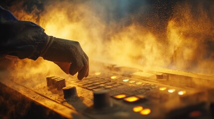 Technician fine tunes abrasive regenerator controls in a workshop during an industrial process