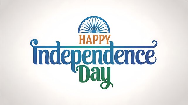 Happy independence day text graphic with ashoka chakra element
