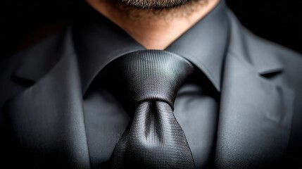 An elegant man dressed in a black suit, complete with a stylish tie, perfect for business.