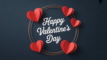 Happy valentines day greeting card design with red paper hearts