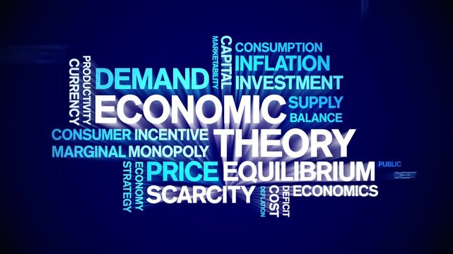 Economic Theory animated word cloud-text design animation tag kinetic typography seamless loop.