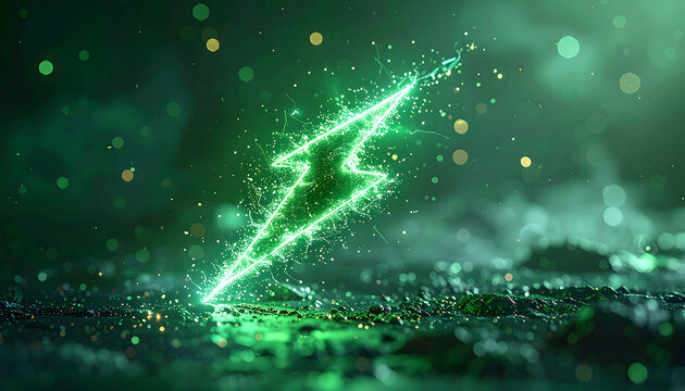 Green lightning bolt on blurred background