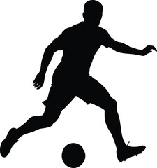 A black silhouette of an athletic man playing soccer with a ball high-quality