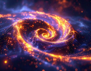 Swirling galaxy with orange and blue light
