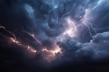 Dramatic lightning bolts illuminate a dark sky showcasing the beauty and power of nature during an intense storm at night