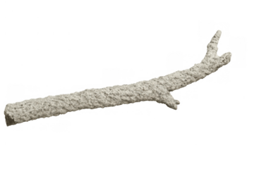 Wood branch covered in snow for winter designs, cold weather concepts, raw timber, and natural elements on transparent background