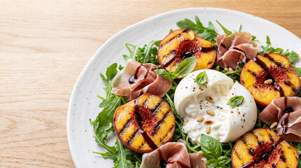 Grilled Peach and Burrata Salad with Prosciutto and Balsamic | Summer Gourmet Salad