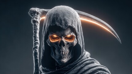 Grim Reaper with Glowing Eyes and Scythe