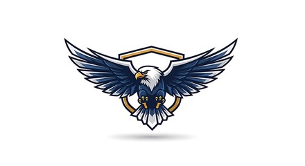 Eagle emblem with wings spread wide over a golden shield.