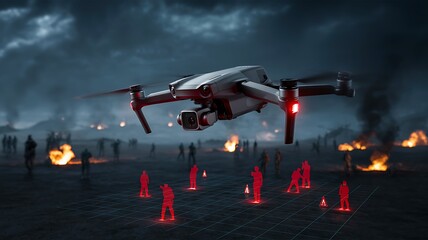 Obraz premium Military combat drone operation in battlefield environment 