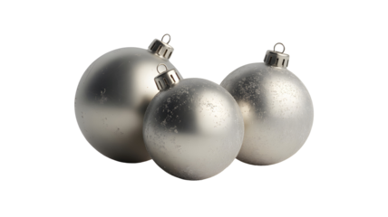 Elegant silver Christmas ornaments bring festive holiday cheer for seasonal designs and winter celebrations, adding a magical touch isolated on white background