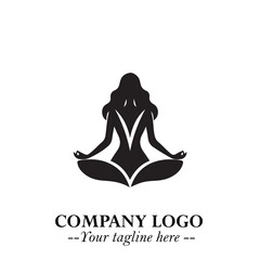 Woman Yoga Logo Symbol in Black on White Background for Calm Minimalist Wellness Branding Design Art