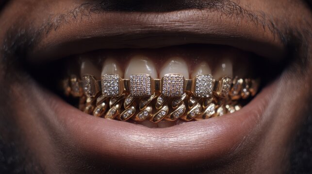 Ultimate flex grillz shine with gold and diamonds, showcasing luxury style during a stylish party at night