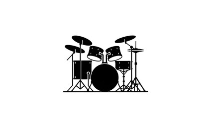 Black drum set icon vector graphic illustration for music band logo design and applications isolated PNG with Transparent Background