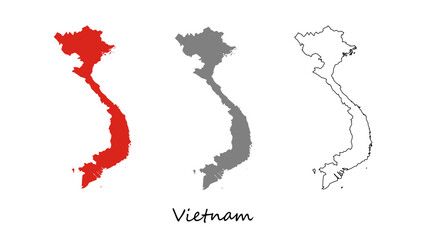 Vietnam Map Set Vector on Red, Gray, and Outline Illustration. Suitable for educational materials, geography projects, infographics, travel guides, presentations, and digital design