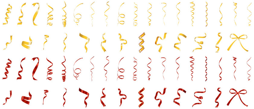 Red Realistic Tinsel Decorative Collection Holiday Gift Decoration Valentine Present Shiny Tinsel Ribbons Set