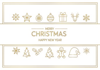 Golden Christmas and New Year greeting with festive icons.
