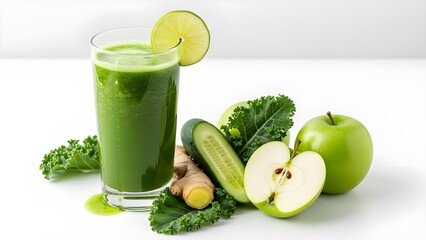Fresh green smoothie with ingredients healthy drink concept