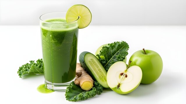 Fresh green smoothie with ingredients healthy drink concept