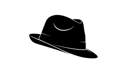 Simple black classic fedora hat graphic symbol for vintage fashion design and logo element isolated PNG with Transparent Background