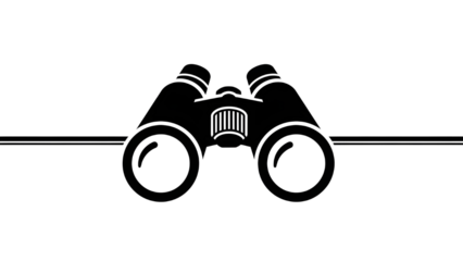 Black binoculars icon symbol for business vision, exploration, discovery, and strategic search concept. isolated PNG with Transparent Background