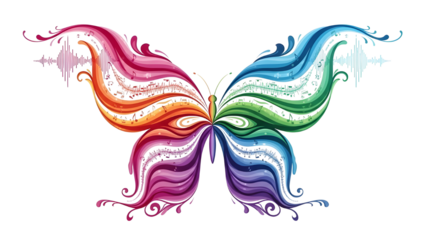 Vibrant abstract butterfly icon graphic design element for music, beauty, and art projects isolated PNG with Transparent Background
