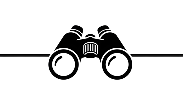 Black binoculars icon symbol for business vision, exploration, discovery, and strategic search concept. isolated PNG with Transparent Background - Powered by Adobe
