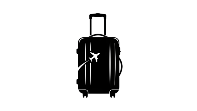 Modern travel luggage suitcase icon and airplane logo vector graphic design isolated PNG with Transparent Background - Powered by Adobe