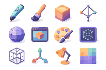 Brush d pen vector preview icons overlay wireframe texture lighting polygon modeling