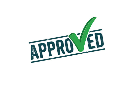 Approved stamp with green checkmark conveys project completion and quality assurance, perfect for business presentations and website design elements